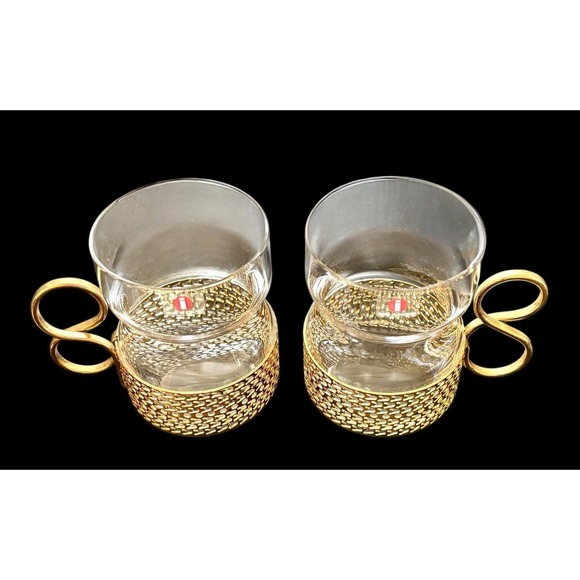Set Of 2 Iittala Finland Tsaikka Glasses Metal Holder Timo Sarpaneva 8 oz - Picture 3 of 7